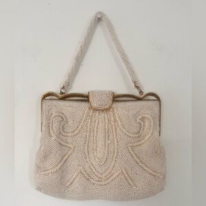 Authentic & vintage Elegant Cream Beaded  Clutch Women's Bag